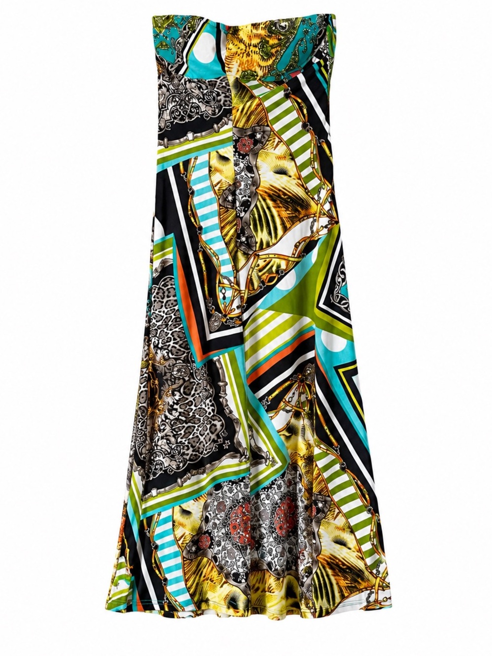 NIKIBIKI Strapless Scarf Print Maxi Dress Size Small - Picture 2 of 8